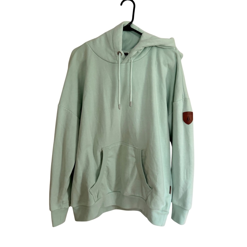 Wanakome Mint Green Hooded Pullover Sweatshirt Tonal Logo Patch Medium